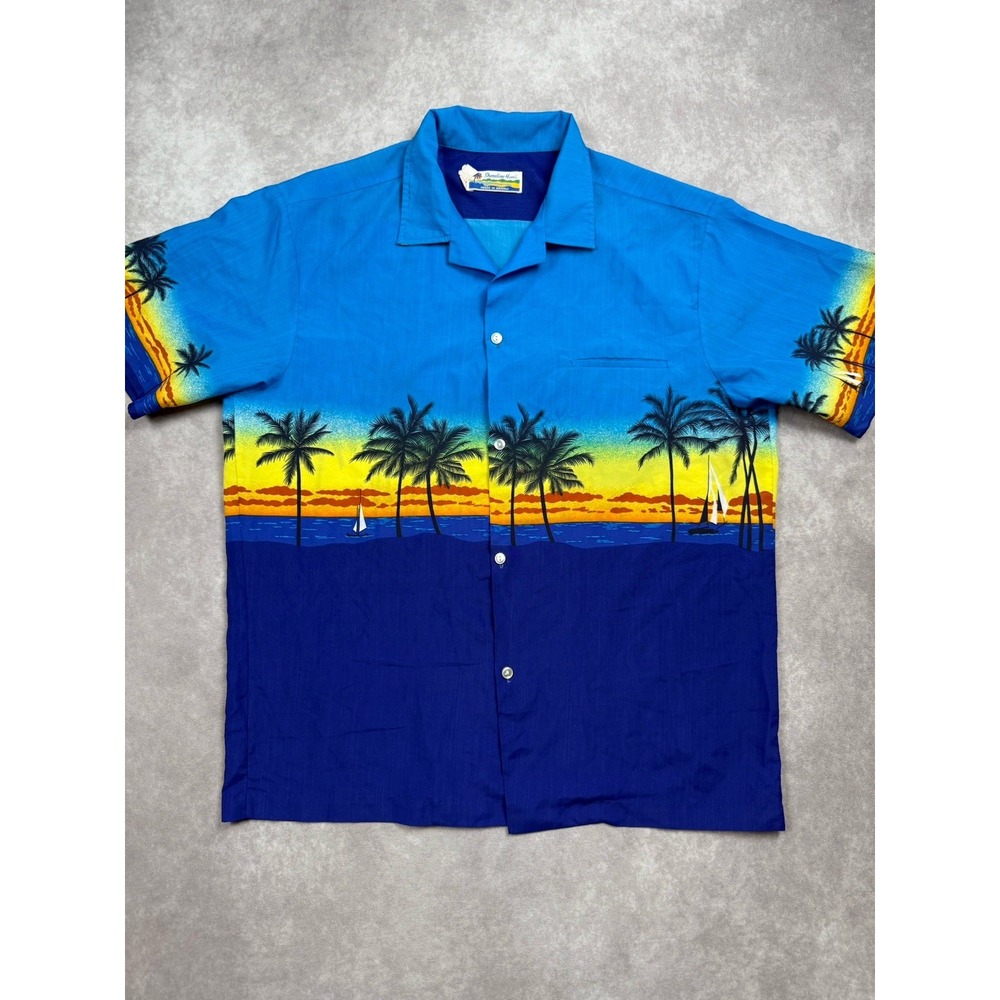 Shoreline Hawaii Shirt Mens Large‎ Sunset Palm Tree Aloha Hawaiian Beach Casual
